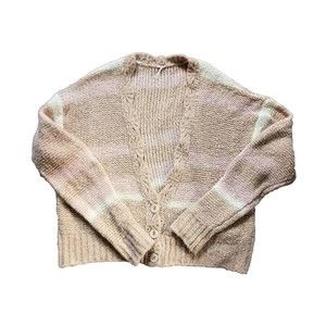 Free People Fine Time Button Down Cardigan White Beige Pink Size Small OB1059904